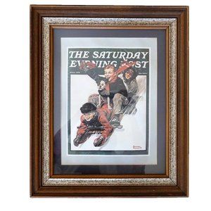 VTG SATURDAY EVENING POST “FOUR BOYS ON A SLED” NORMAN ROCKWELL FRAMED REPRINT